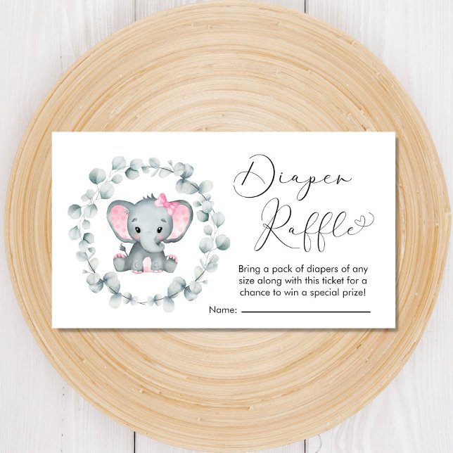 Carte D'accompagnement Eléphant Eucalyptus Diaper Raffle Baby Girl Douche (Créateur téléchargé)