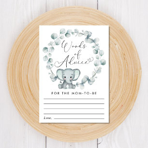 Carte D'accompagnement Eléphant Eucalyptus Mots de conseil Baby shower