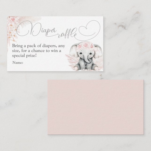 Carte D'accompagnement Eléphant Fleur Rose Baby shower Boho couche (Devant / Derrière)