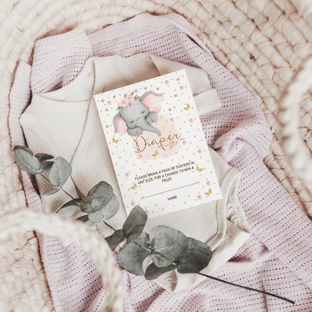 Carte D'accompagnement Eléphant Floral Pink Or Diaper (Créateur téléchargé)