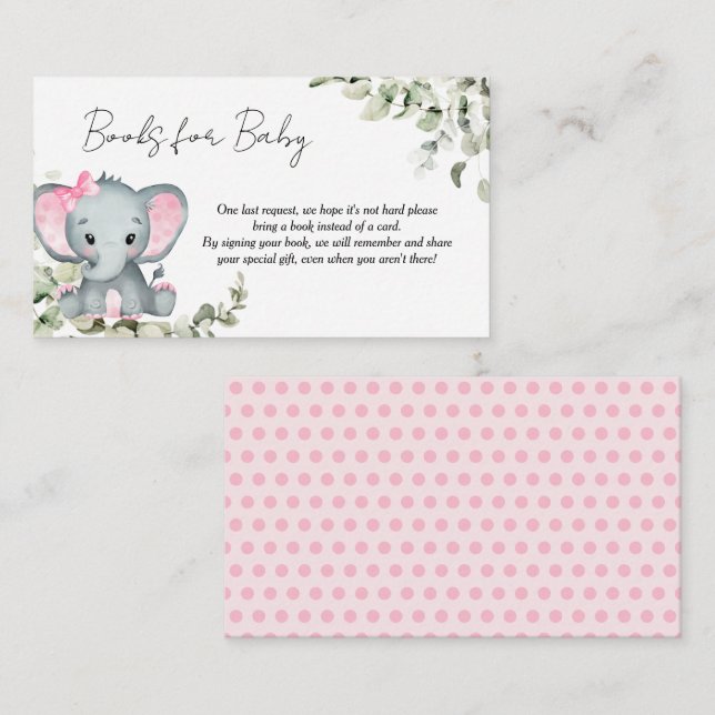 Carte D'accompagnement Elephant Girl Baby shower Livres pour bébé (Devant / Derrière)