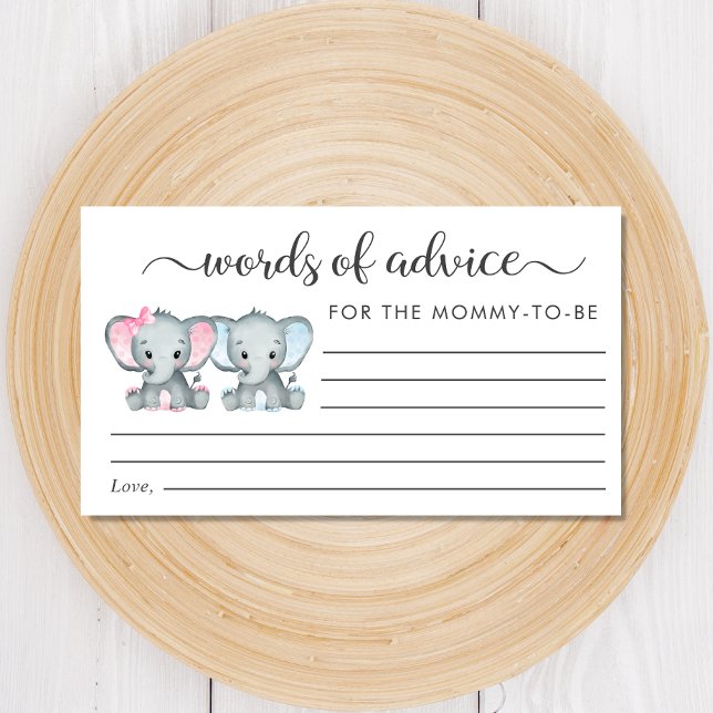 Carte D'accompagnement Elephant Girl Boy Twins Baby shower Conseils (Créateur téléchargé)