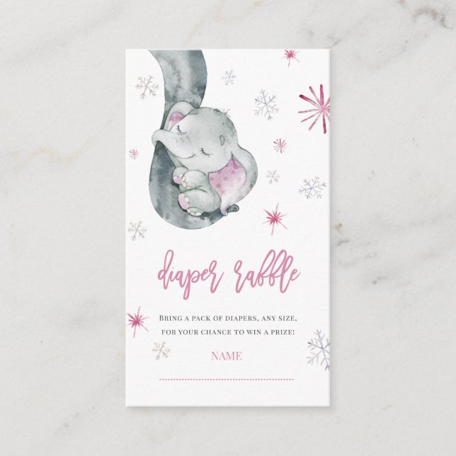 Carte D'accompagnement Élephant Hiver Fille Baby shower Déchets Raffle (Devant)