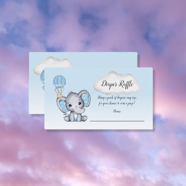 Carte D'accompagnement Elephant Hot Air Balloon Baby Boy Diaper Raffle (Créateur téléchargé)