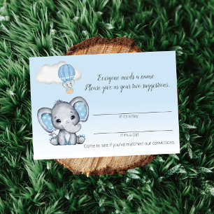 Carte D'accompagnement Elephant Hot Air Balloon Baby Nom du garçon Jeu En