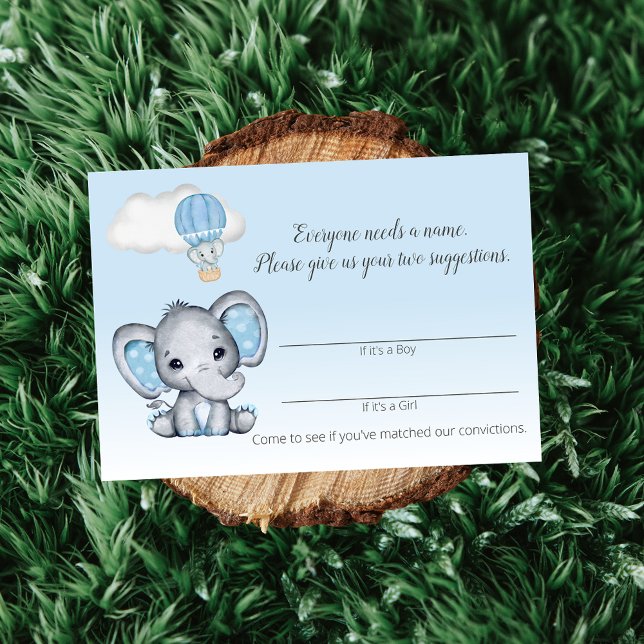 Carte D'accompagnement Elephant Hot Air Balloon Baby Nom du garçon Jeu En (Créateur téléchargé)