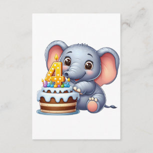 Carte D'accompagnement Éléphant Mignon 4ème Anniversaire