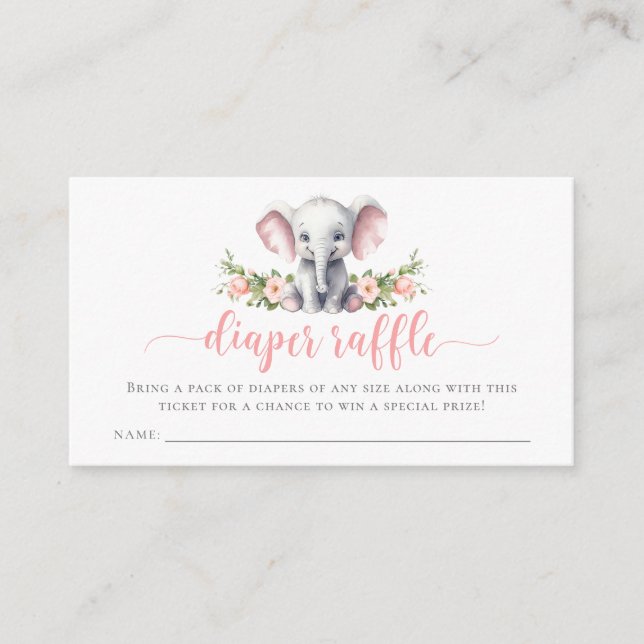 Carte D'accompagnement Eléphant rose Bébé Fille Douche Déchets Raffle (Devant)