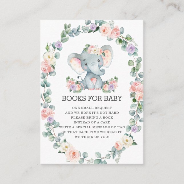 Carte D'accompagnement Elephant rose violet fleuri Livres pour bébé (Devant)