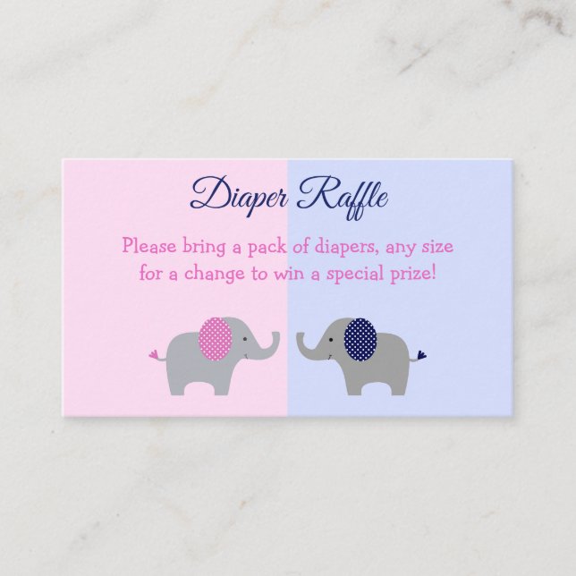 Carte D'accompagnement Eléphant Sexe Révéler Baby shower Déchets Raffle E (Devant)
