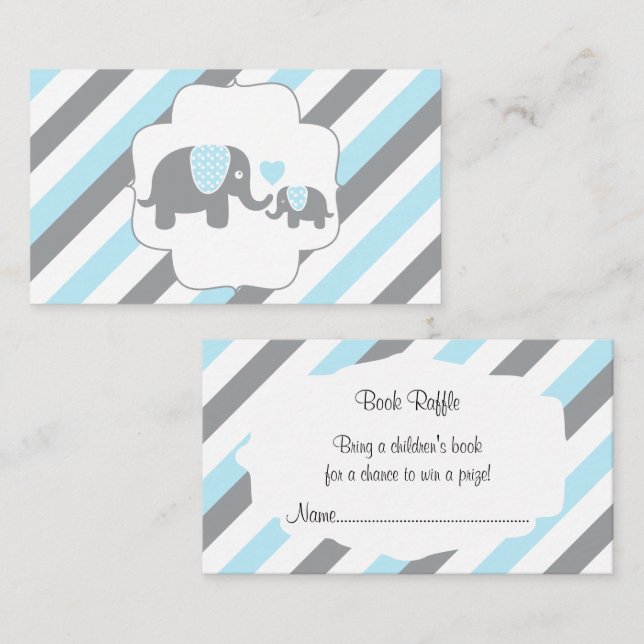 Carte D'accompagnement Eléphants Gris, Bleu et Blanc Livre Raffin (Devant / Derrière)