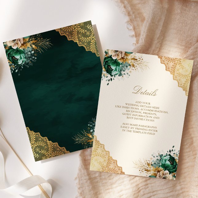 Carte D'accompagnement Emerald Floral Or dentelle musulmane Détails du Ma (Créateur téléchargé)