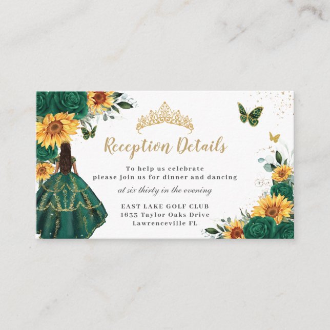 Carte D'accompagnement Emerald Floral Sunflowers Quinceañera Réception (Devant)