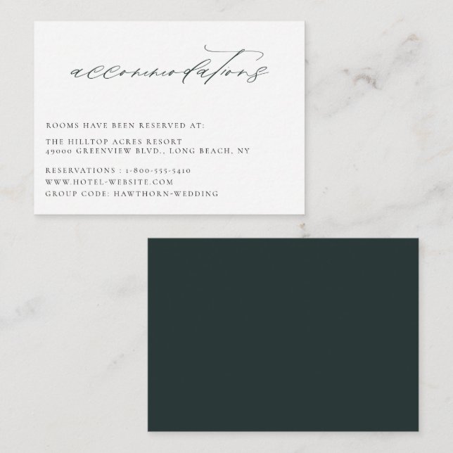 Carte D'accompagnement Emerald Forest Green Hébergements Mariages (Devant / Derrière)
