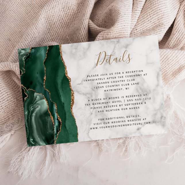 Carte D'accompagnement Emerald Greem Gold Agate Marbre Détails du Mariage (Créateur téléchargé)