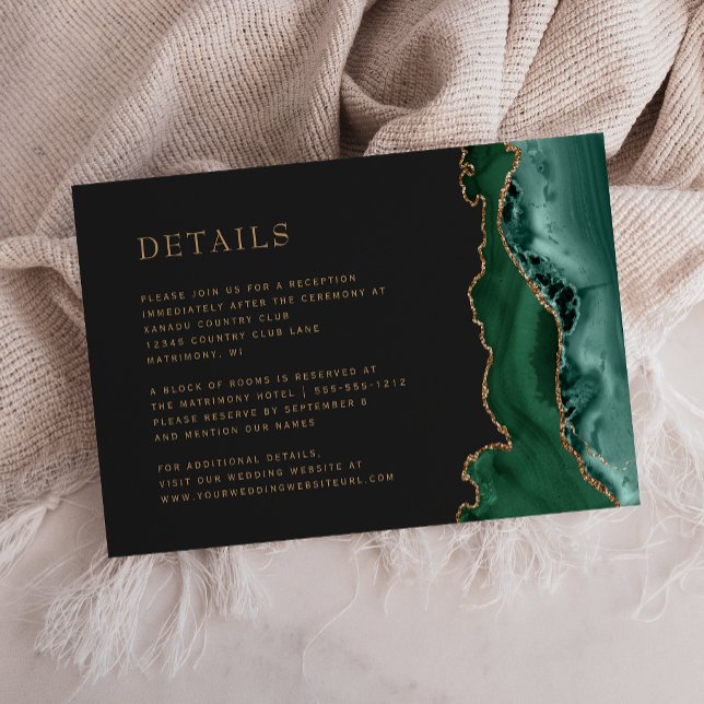 Carte D'accompagnement Emerald Green Agate Gold Dark Mariage Détails (Créateur téléchargé)