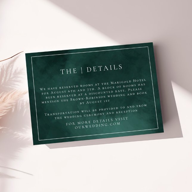 Carte D'accompagnement Emerald Green Border Détails de mariage élégant (Créateur téléchargé)