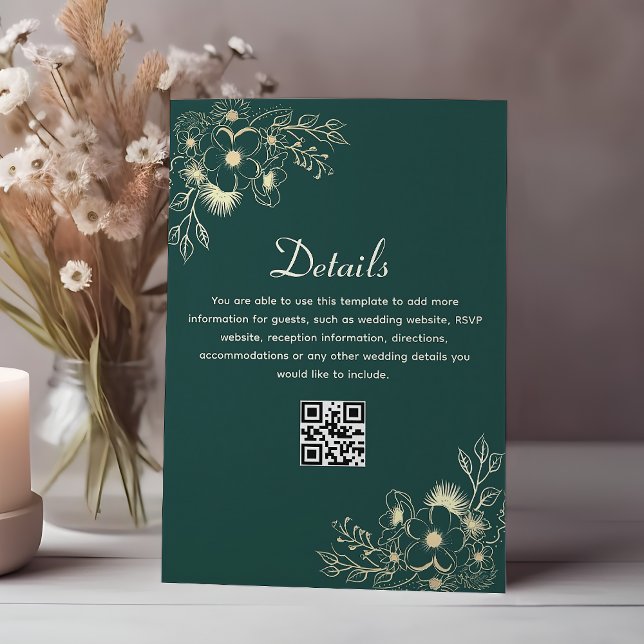 Carte D'accompagnement Emerald Green Détails du Mariage QR Code (Créateur téléchargé)
