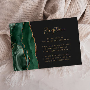 Carte D'accompagnement Emerald Green Gold Agate Dark Wedk Réception