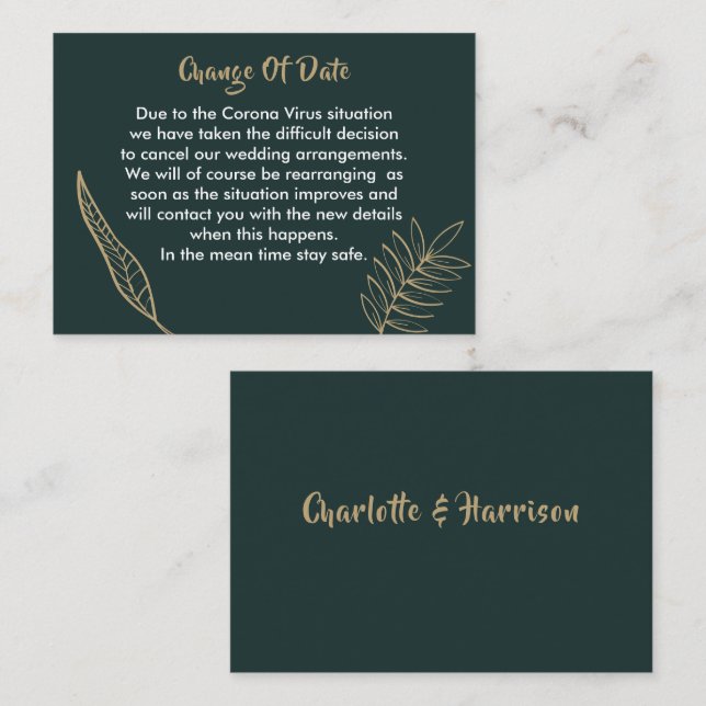 Carte D'accompagnement Emerald Green Gold Modern Drake Feuille Mariage (Devant / Derrière)