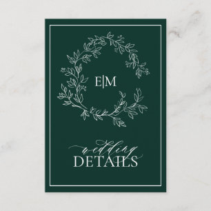Carte D'accompagnement Emerald Green Leafy Crest Monogram Détails du Mari