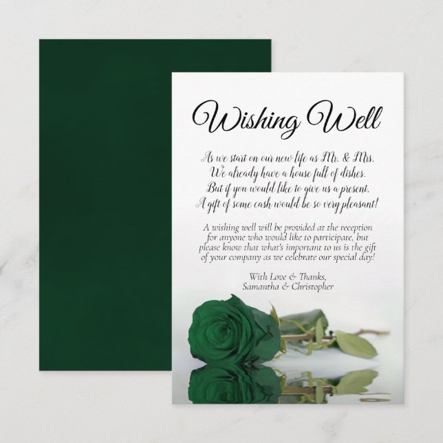 Carte D'accompagnement Emerald Green Mariage Rose souhaite un bon poème (Devant / Derrière)