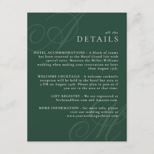 Carte D'accompagnement Emerald Green Modern Edge Élégant Monogramme Détai