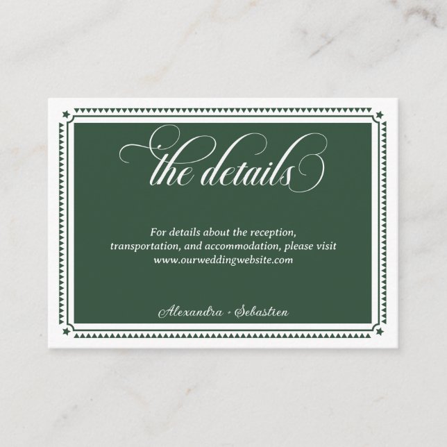 Carte D'accompagnement Emerald Green Script Western Rustic Mariage Détail (Devant)