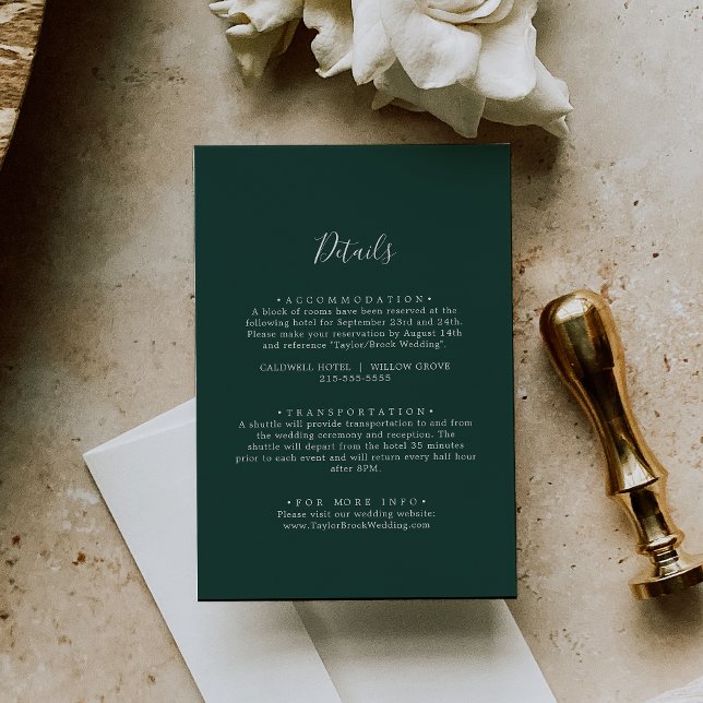 Carte D'accompagnement Emerald Greenery Coordonnées Détails du Mariage (Créateur téléchargé)