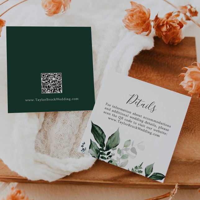 Carte D'accompagnement Emerald Greenery QR Code Détails du Mariage (Créateur téléchargé)