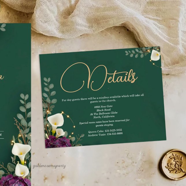Carte D'accompagnement Emerald & Ivory Botanical Elegance Wedding (Emerald & Ivory Botanical Elegance Wedding Enclosure Card)