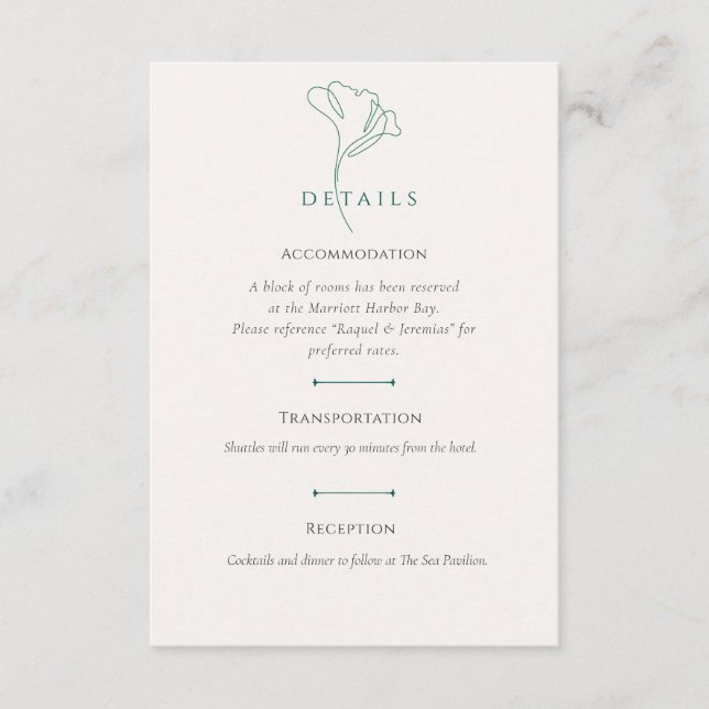 Carte D'accompagnement Emerald Wedding Accommodation Details card (Devant)