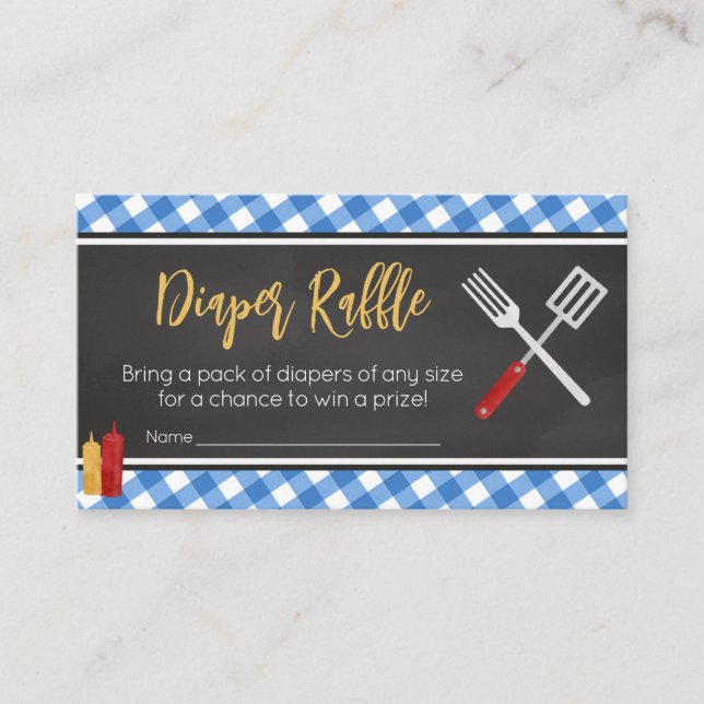Carte D'accompagnement En vichy BBQ Bleu Baby shower Déchets Raffle (Devant)