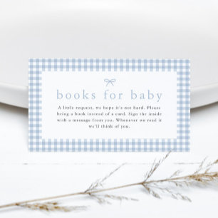 Carte D'accompagnement en vichy Dusty Blue Boys Livres pour Baby shower