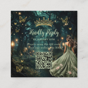 Carte D'accompagnement Enchantée Forêt Vert Quinceañera QR RSVP