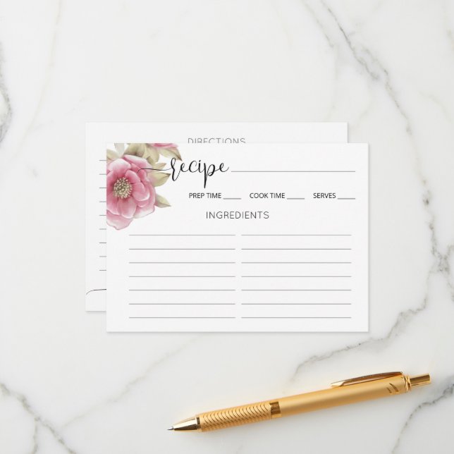 Carte D'accompagnement Enclosure Card Bridal Shower Recipe. (Devant/Arrière en situation)