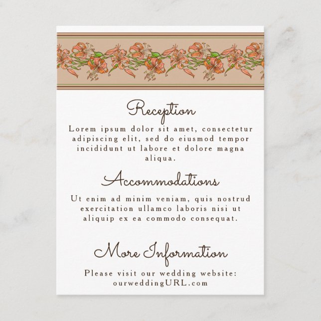 Carte D'accompagnement Enclosure de mariage aux lys tigres (Devant)