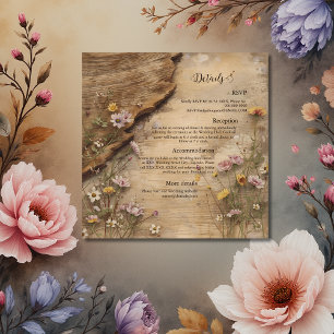 Carte D'accompagnement Enclosure de mariage florale bohème en bois rustiq