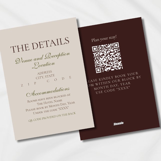 Carte D'accompagnement Enclosure d'hôtel de mariage marron Mousse Moderne (Modern Elegant Mousse Brown Wedding Suite Theme with options to personalize for your special day.)