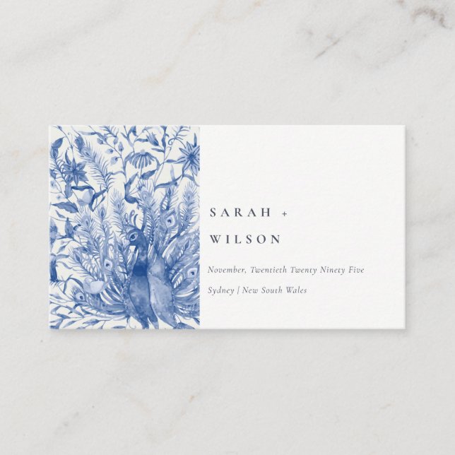 Carte D'accompagnement Encre Bleu Classique Aquarelle Peacock Mariage Web (Devant)
