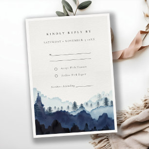 Carte D'accompagnement Encre bleu marine Pine Woods Mountain Wedding RSVP