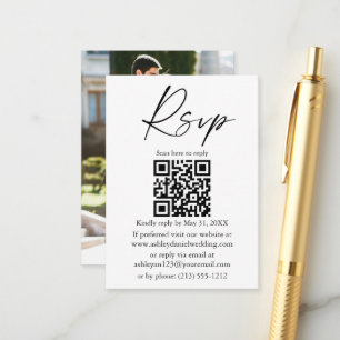 Carte D'accompagnement Encre de calligraphie Script Photo Mariage QR RSVP