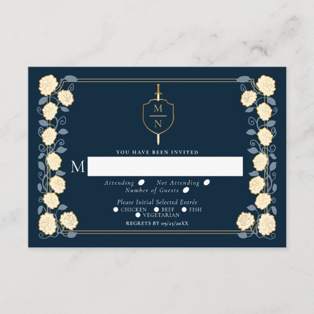 Carte D'accompagnement Epée & Bouclier Imaginaire médiéval Mariage RSVP B (Devant)