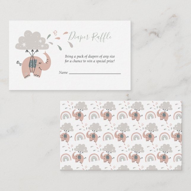 Carte D'accompagnement Éphant rose mignon Raffle de couche de la fille (Devant / Derrière)