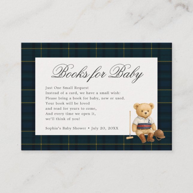Carte D'accompagnement Equestre Sport Ours Baby shower Books Pour (Devant)