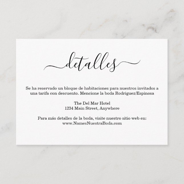 Carte D'accompagnement Espagnol Moderne Bianco Y Negro Boda Détail (Devant)