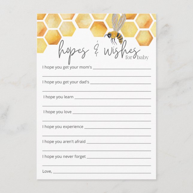 Carte D'accompagnement Espoirs et souhaits Baby shower abeilles Insérer (Devant)