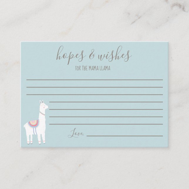 Carte D'accompagnement Espoirs et souhaits pour la Mama Llama Baby shower (Devant)