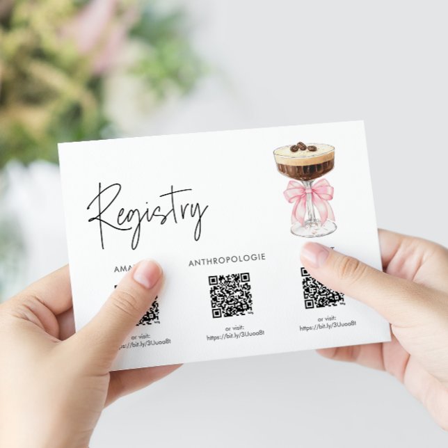 Carte D'accompagnement Espresso Martini Fête des mariées - Registre (Pink Bow Espresso Martini Bridal Shower - Registry Enclosure Card)