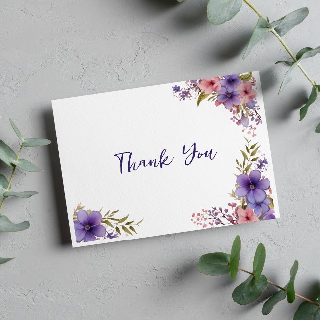 Carte D'accompagnement Été lavande rose cadre floral Merci (Summer lavender pink floral frame Thank You)